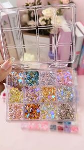 12格美甲合金饰品树脂蝴蝶结山茶花立体花朵水钻混装 12type dopamine three-dimensional bow ribbon butterfly series nail accessories pearl Manicure