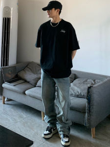 Pure Cotton American Style Heavyweight Short Sleeve T-Shirt Mens Loose Casual Summer Cleanfit Trendy Brand Basic Top