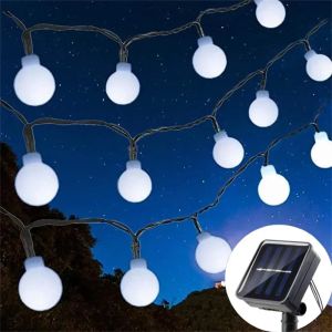 พลังงานแสงอาทิตย์สีขาว Ball String ไฟ 8 โหมด Light Up งานแต่งงานของคุณรั้วสวนระเบียง Tree Party Parterre Street LED โคมไฟกลางคืน