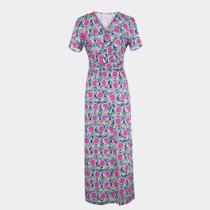 MY TENO | Maten Summer New French Style Printed Long Dress Slimming Waist Design Pink And Blue Floral Pattern Soft Polyester Blend Skirt