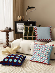 หมอนอิงโซฟาสีฟ้า หมอนอิงสี่เหลี่ยมลายสก็อตสีสันสดใส หมอนอิงหุ้มผ้าไนลอนแบบซักได้ หมอนอิงตกแต่งห้องนอนสไตล์บูร์ส