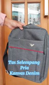 Tas Selempang Pria Serbaguna Bahan Kanvas Abu-abu