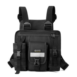 Mens and womens black vest bags multiple pockets adjustable straps and buttons tactical chest bag suitable for outdoor spo