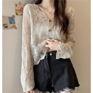 2026 New French Style Lace Hollow Out Long Sleeve Top
