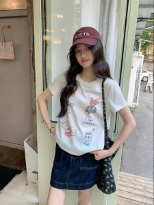 Mixd | Cute Print Round Neck Short Sleeve T Shirt Loose Summer Top