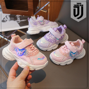 Sepatu Sneakers KUROMI Anak LED usia 1 2 3 4 5 6 Tahun / Sepatu Anak Balita Perempuan Tali Perekat Motif Kartun Cute / Sepatu Running Anak Cewek Gambar Menyala / Sepatu Kets Anak Wanita Cantik Fashion Trendy / Sepatu Anak Casual Lucu Keren Sporty