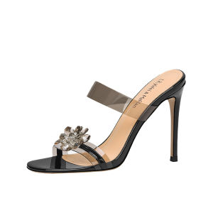 รองเท้าแตะส้นสูงคริสตัลแบบสวมสำหรับผู้หญิงในช่วงฤดูร้อน รองเท้าแตะส้นบางแบบสวมสบาย รองเท้าแตะส้นบางสำหรับใส่กลางแจ้ง