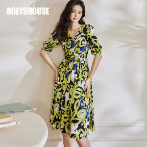 Roey s house | French V-Neck Puffed Sleeve Fitted Vintage Floral Satin Dress