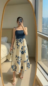 Zavora Outfit Pantai Kiyomi Dress 3 in OneSet Korean Style ( Topi + Tas + Dress Tali ) Setelan Hangout Remaja Kekinian Simple - SET AB499