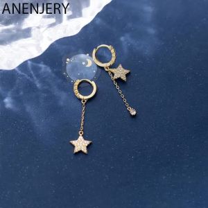 anenjery | ANENJERY Silver Color Star Water Drop Asymmetric Hoop Earrings For Women Cubic Zircon Earrings Jewelry S-E1089