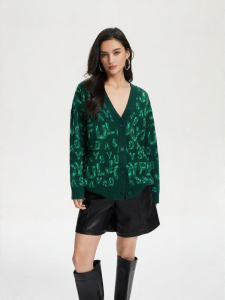 Vero Moda | Áo Cardigan Len Thêu Chữ Cổ V Oversize Mới Thu