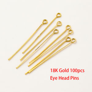 100Pcs 16-50mm 14/18K Gold Plated  Eye Flat Head Pins Needle Ball Head Pins bead Pendants Connectors For Jewelry Making Findings