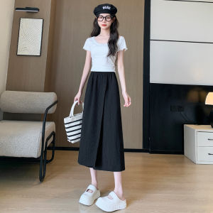 La Chapelle Ice Silk Cotton Linen Womens Summer Thin Wide Leg Pants Slit Design Casual Straight Cut High Waist Polyester Fiber