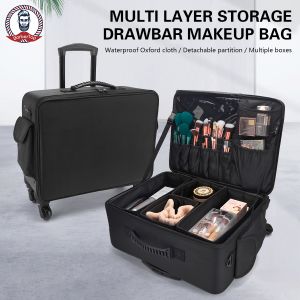 BarberTop Professional Makeup Box and Makeup Master Large Capacity Trolley Box Multi functional Beauty and Nail Embroidery Oxford Handheld Toolbox