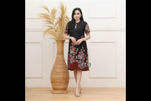 Dress Batik Wanita Couple Atasan Dres Batik Pasangan Kemeja Lengan Pendek Dewasa Merah Biru Hitam A