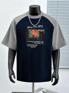 2024 New Arrival American Short Sleeve Mens Summer Pure Cotton T-shirt Patchwork Raglan Sleeve round Neck Couple T-shirt in Contrast Color Tops