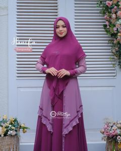 Set Gamis Dress Ceruty Babydoll Syari Branded Ungu - Lilac - Burgundy - Orange - Olive Mewah Masya Syari  Terbaru Hanifa MADENIA SYARI By MASYA