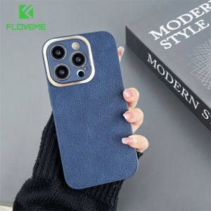FLOVEME Luxury Metal Frame Moon Crater Pattern Phone Case For iPhone 14 13 12 11 Pro Max 14 Plus Lens Protection Solid Color Business Shockproof Back Cover For iphone X XR XS Max