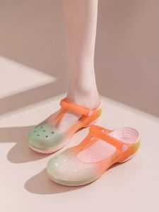 Veblen Womens Soft Bottom Sandals 2024 New Mary Jane Anti-slip Lightweight Outdoor Wear Thick Bottom Beach Jelly Slippers