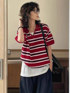 SHUQINGLAI | Áo Thun Polo Sọc Knit Tay Ngắn cho Phụ Nữ