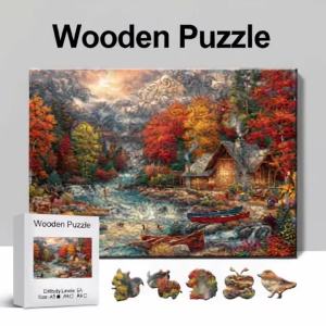 Autumn Mountains Wooden Jigsaw Puzzle Toys Irregular Animal Shaped Pieces Best Gift for Christmas and Thanksgiving