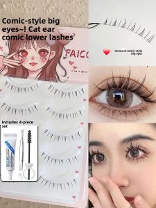 Natural Looking Cat Ear Cartoon Lower Eyelash Fake Eyelashes V-Shaped Whole Piece Transparent Stem Easy to Use Beauty Tools