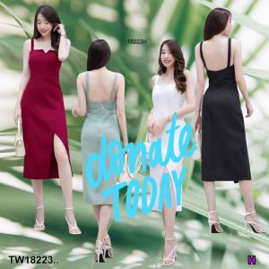 TW18223 เดรสสายเดี่ยวกระโปรงไขว้หน้า