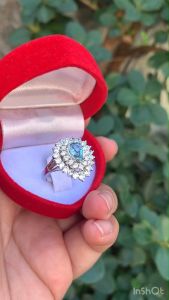 แหวนพลอยเพทาย(Zircon)เงินแท้ 92.5% เคลือบทองคำขาวไซส์นิ้ว 59 หรือ 9 US  สินค้าส่งในกล่องเครื่องประดับ พร้อมใบรับประกัน