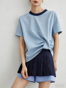 Patchwork Color Block Short Sleeve Tee Shirts Women Fashionable Casual