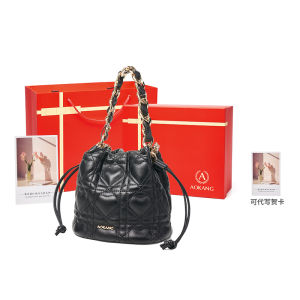 Aokang Womens Bucket Bag Large Capacity Shoulder Handbag Casual Simple Style Detachable Strap Double Layered Soft Leather