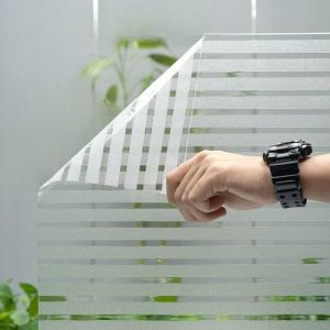 Polocat 40x100cm Frosted Static Cling Window Film Striped Glass Decorative Sticker for Glass Door Kitchen Partition Home Office