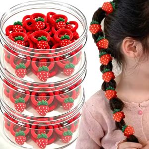 50Pcs Cute Strawberry Hair Ties Set High Elastic Soft Small Hair Bands Ponytail Holders Girls Toddler Sweet Daily Hair Accessories