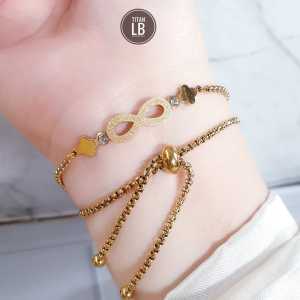 Gelang Tangan Serut Infinity Clover Pasir Titanium Gold Cxb2715