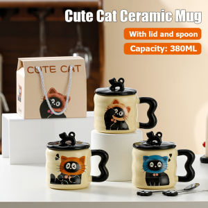 แก้วมัคเซรามิกรูปแมวน่ารักพร้อมฝาปิดสำหรับเป็นของขวัญวันเกิดกล่องของขวัญสำหรับเพื่อนที่ใช้งานได้จริง