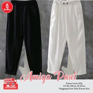 Celana Wanita Panjang Baggy Pants Celana Highwaist Bahan Katung Linen Korean Style Amiga Pant Fashion Wanita Trendy kekinian - XELLEA