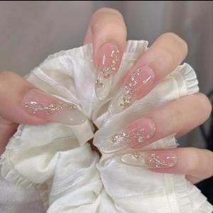 [Moonlight Galaxy] Handmade Wear Nail Nude Pink Cat Eye Flash Light Diamond Light Luxury Temperament White Detachable Manicure