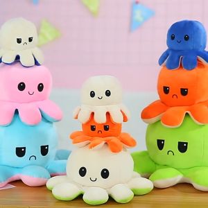 Tiktok Reversible Flip Stuffed Octopus Plush Doll Soft Squishy Toys For Kids Happy Angry Moods Birthday Gift