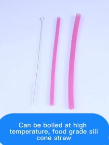 6 PCS Transparent Silicone Straws Reusable Food Grade Bendable Straight Drinking Straw With Cleaning Brush Set Party Accessory