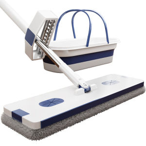 ไม้ม็อบรีดน้ำ ไม้ถูพื้น แบบรีดน้ำและฝุ่นผงในตัว ไม้ม๊อบดันฝุ่น Flat Mop พร้อมถังน้ำ พับได้ หมุนได้ 360 องศา ทำความสะอาดได้ทุกมุม ประหยัดพื้นที่