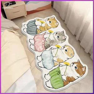 HKStorage พรมการ์ตูนน่ารักห้องนอนห้องนั่งเล่นห้องเด็กข้างเตียงในครัวเรือนเตียงที่ทำจากไม้เลื้อยเสื่อซักผ้าแบบหนาอยู่หน้าเตียง