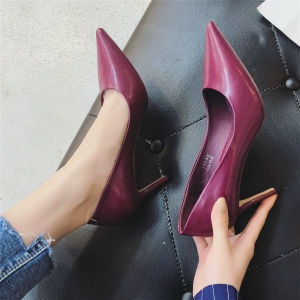 Womens Purple High Heel Shoes with Soft Leather and No Foot Wear Commuter Work Shoes French Style Stiletto Heels with Pointed Toe for Flats and Professional Shoes for Women