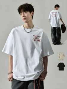 SZON | Embroidered Letter Heavy Duty Summer Cleanfit Cotton Short Sleeve T-Shirts