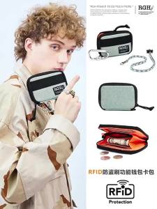 RGH RFID Blocking Denim Canvas Wallet 2 in 1 Driving Document Card Holder Multi-functional Coin Purse Small Pocket Bag for Men