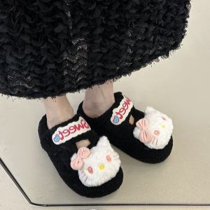 Dép Bông Kitty Cat Đế Dày Chống Trượt Trong Nhà Dép Lót Lông Cừu Dép Lót Lông Cừu Đế Mềm Ấm Áp Dép Lót Lông Cừu