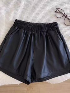 Plus Size Fat Mmpu Leather Elastic Waist Casual Shorts Female Spring & Fall 2024 New Arrival High Waist Loose Versatile Shorts Shorts Ins