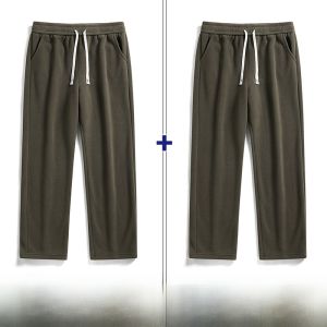 ROMON | Loose Straight Leg Fleece Lined Double Layered Sports Casual Long Pants For Men Romon Brand Polyester Fiber Winter Thickened
