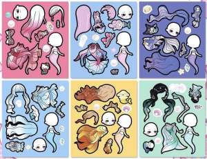 Set 6in1 sticker nàng tiên cá Sprunki dễ thương cho bé