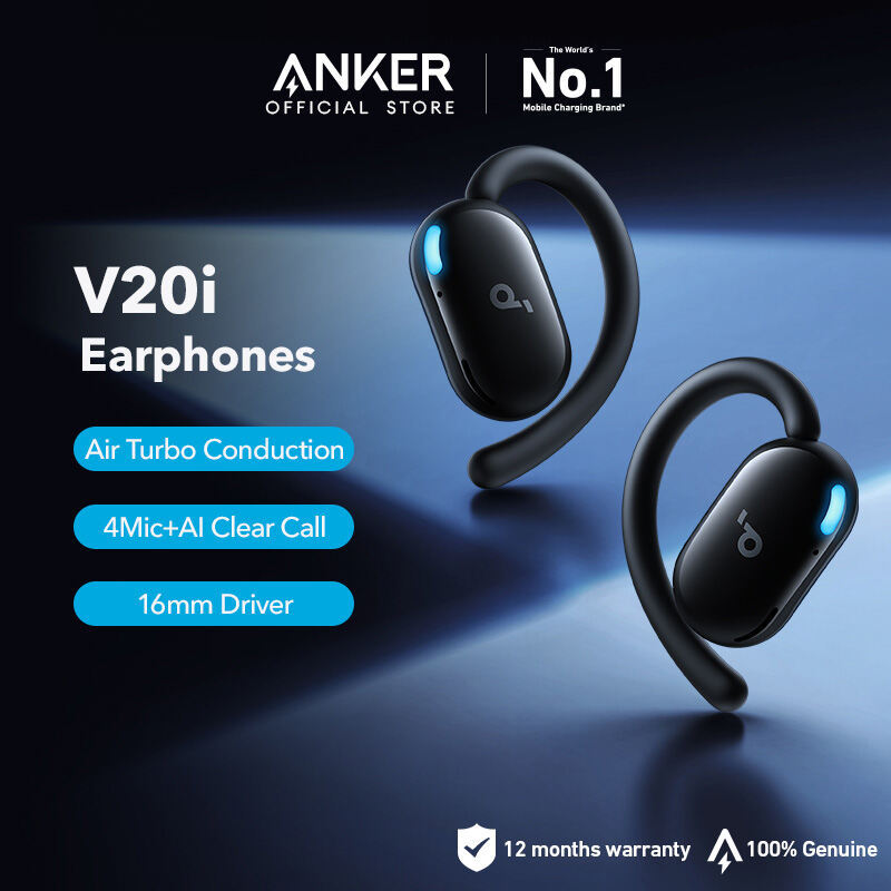 Anker soundcore V20i Open-Ear Headphones 4-Mic AI Clear Calls Bluetooth 5.4 Earbuds 16mm Driver Bass Up Bluetooth Earphones IP55 Waterproof Headsets for Android ios Smartphone OWS A3876