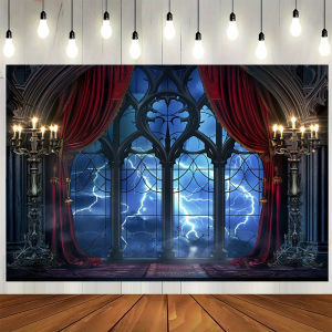 VIKAMA Halloween Royal Gothic Tấm Thảm Phong Cách Lâu Đài Đen Nghệ Thuật Trang Trí Treo Tường Cho Phòng Khách Thiết Kế Cửa Sổ Chống Sét Polyester