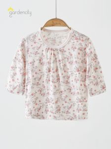 Baby Girls Summer Thin Modal Cool Sensation Rose Garden Home Clothes 9-Sleeve Base T-Sleepwear Comfortable Soft Cotton Pyjamas